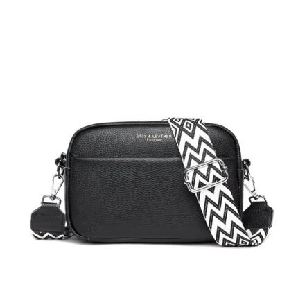 Genuine Leather Crossbody Bag - Black