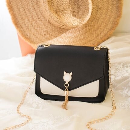 Cat Charm Crossbody Bag - Black
