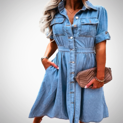 Button-Up Denim Midi Dress