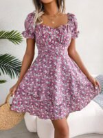 Florence Puff-Sleeve Floral Midi Dress in Blush Pink, Sage Green, and Powder Blue