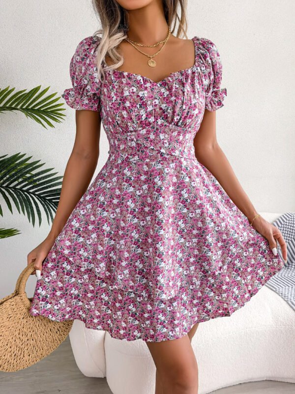 Florence Puff-Sleeve Floral Midi Dress in Blush Pink, Sage Green, and Powder Blue