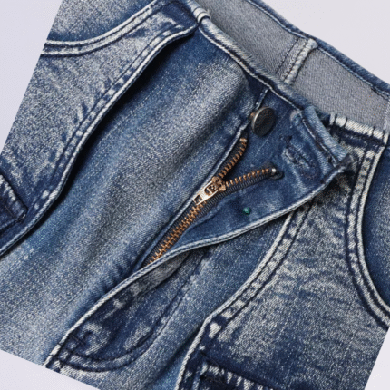 Woman wearing Bold Utility Pocket Denim Pants in light blue, showcasing oversized pockets and straight-leg style