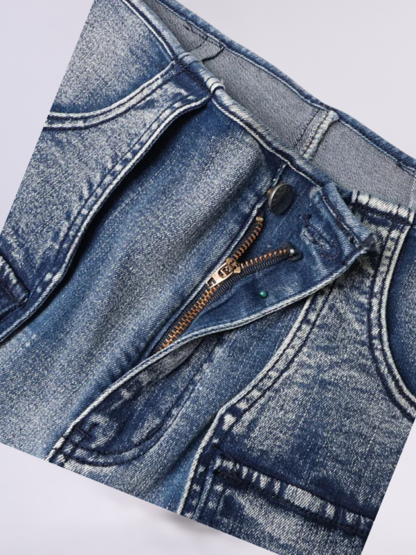 Woman wearing Bold Utility Pocket Denim Pants in light blue, showcasing oversized pockets and straight-leg style