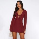 Flowy Ruffle Mini Dress - Wine Red