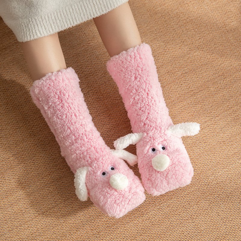 Knee-high dog-themed plush slippers in black with floppy ears