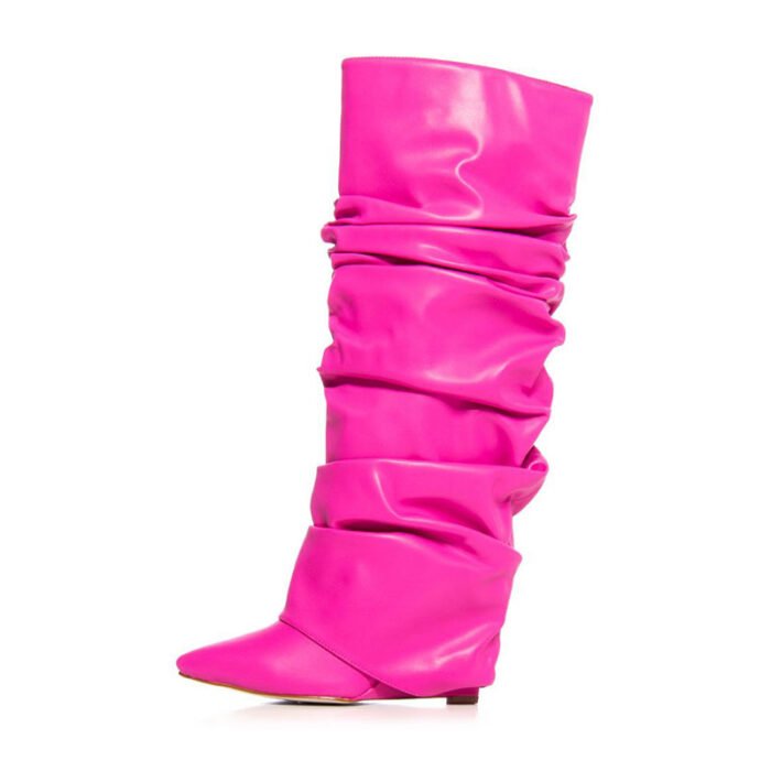 Iconic Slouchy High Heel Boots in vibrant colors with high heel, pointed toe, and slouchy oversleeve style.