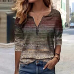 Geometric Zip-Up Casual Top