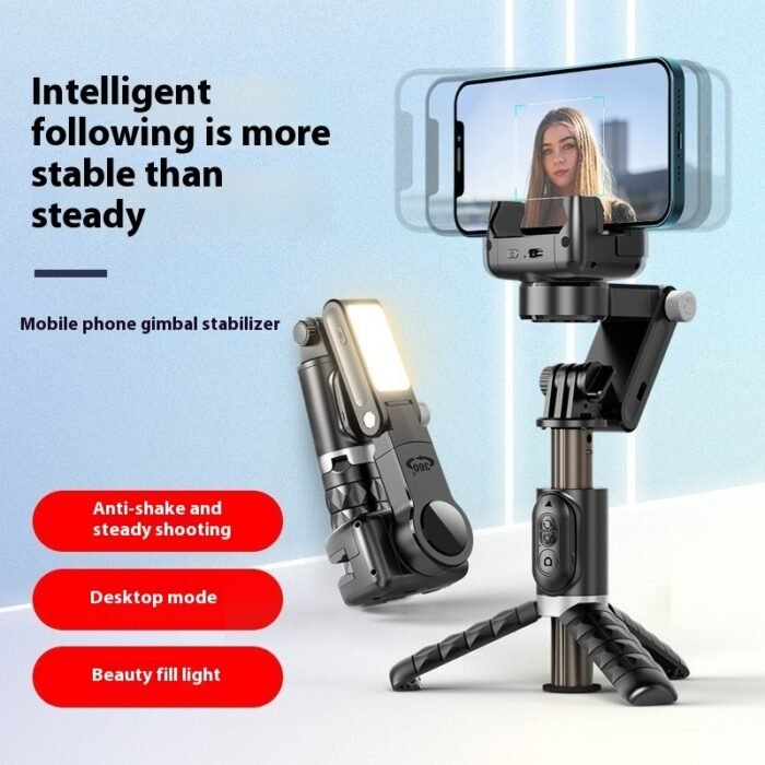Compact 360° selfie stick with built-in LED light and tripod for versatile content creation.