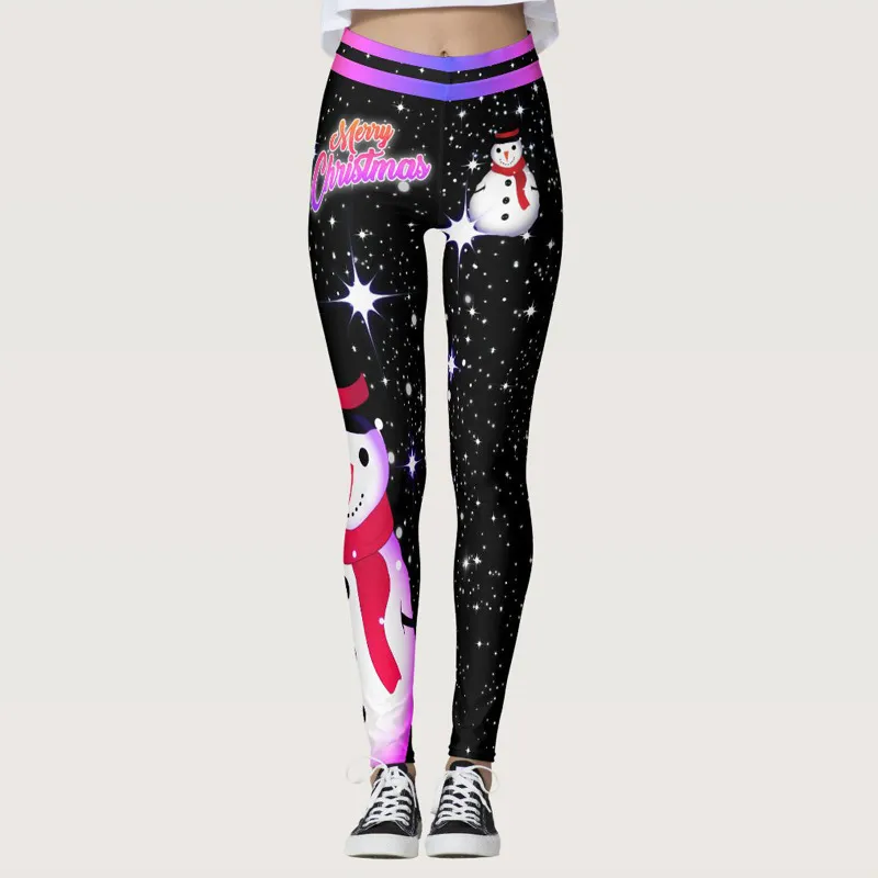 "Christmas sweater patterned leggings with reindeer and snowflakes." "Black holiday leggings with red ‘Merry’ text and snowflake design."