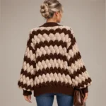 Chunky Knit Chevron Cardigan Apricot-With-Brown