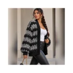 Chunky Knit Chevron Cardigan Black-With-Gray