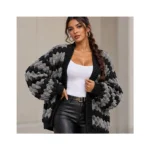 Chunky Knit Chevron Cardigan Black-With-Gray