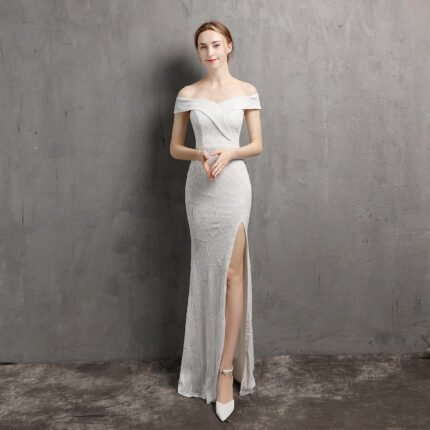 Sequin Off-Shoulder Evening Gown