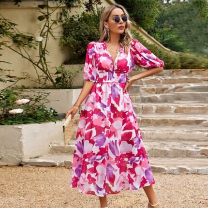 Florence Puff-Sleeve Floral - Red, L