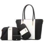 Full 4-piece blush blackand ivory tote bag set with gold accen