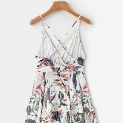 Yellow Floral Ruffle Romper - White, M