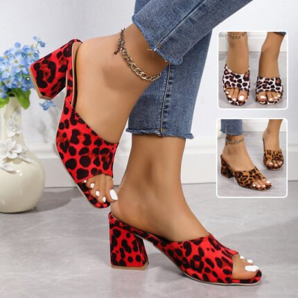 Bold Leopard Block Heel Mules