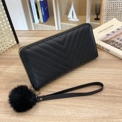 Chevron Quilted Wristlet Wallet - Black