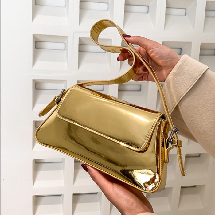 Metallic mini bags in pink, silver, teal, gold, and black