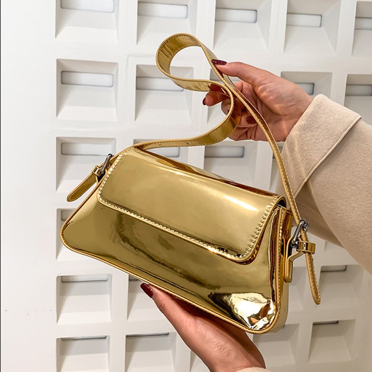 Metallic mini bags in pink, silver, teal, gold, and black