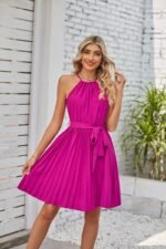 Blush pink pleated halter mini dress