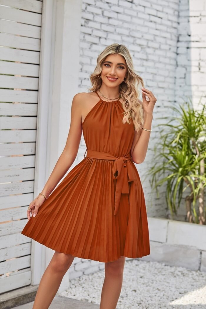 Orange halter mini dress with sash