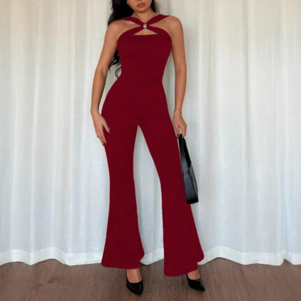 Crimson Allure Cutout Flare Jumpsuit