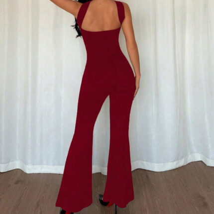 Crimson Allure Cutout Flare Jumpsuit