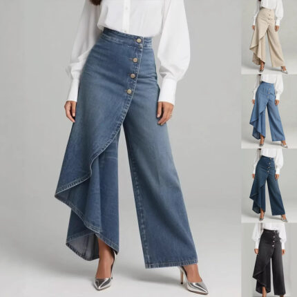 Luxe Motion Asymmetrical Denim Palazzo Pants