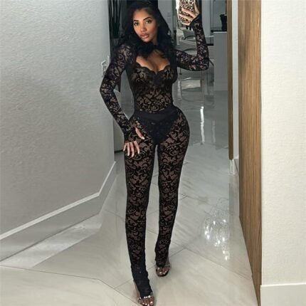 Midnight Allure Black Lace Cut-Out Jumpsuit - Black