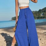 Azure Coast Boho Wide-Leg Beach Pants – High-Waist Split Leg Summer Trousers