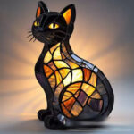 Colorful stained-glass style LED dog night light made of resin, glowing with vibrant mosaic patterns.