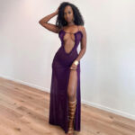 Nocturne Ruffle Plunge Sheer Mesh Maxi Dress - Image 4