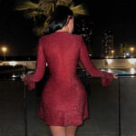 Crimson Radiance Glitter Bell Sleeve Mini Dress - Image 6