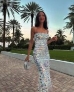 Iridescent Paillette Sequin Midi Dress - Image 2