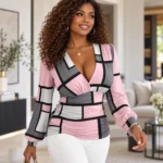 Élan Draped V-Neck Long Sleeve Top - Image 3