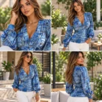 Élan Draped V-Neck Long Sleeve Top - Image 2