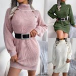 Button-Detail Turtleneck Knit
