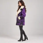 Purple front left Luxe Winter Aviator Jacket with oversized contrast lapel collar, asymmetric zipper and zip pockets