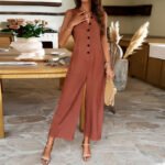 Effortless Sleeveless Wide-Leg Jumpsuit - Brown