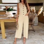Effortless Sleeveless Wide-Leg Jumpsuit - Khaki