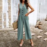 Effortless Sleeveless Wide-Leg Jumpsuit - Pea Green