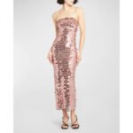 Iridescent Paillette Sequin Midi Dress - Champagne