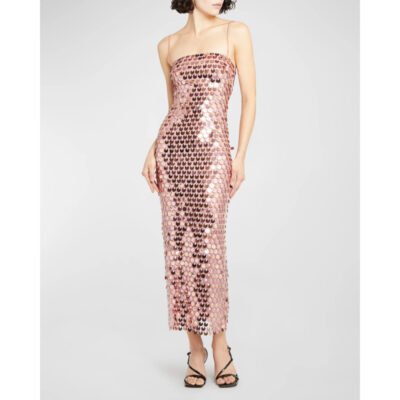 Iridescent Paillette Sequin Midi Dress - Champagne