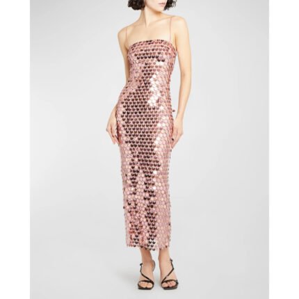 Iridescent Paillette Sequin Midi Dress - Champagne