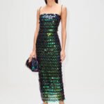 Iridescent Paillette Sequin Midi Dress - Dark Green