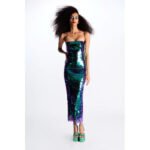 Iridescent Paillette Sequin Midi Dress - Green