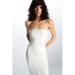 Iridescent Paillette Sequin Midi Dress - White