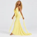 Rosette Ruffle Backless Maxi Dress - Yellow