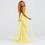Rosette Ruffle Backless Maxi Dress - Yellow